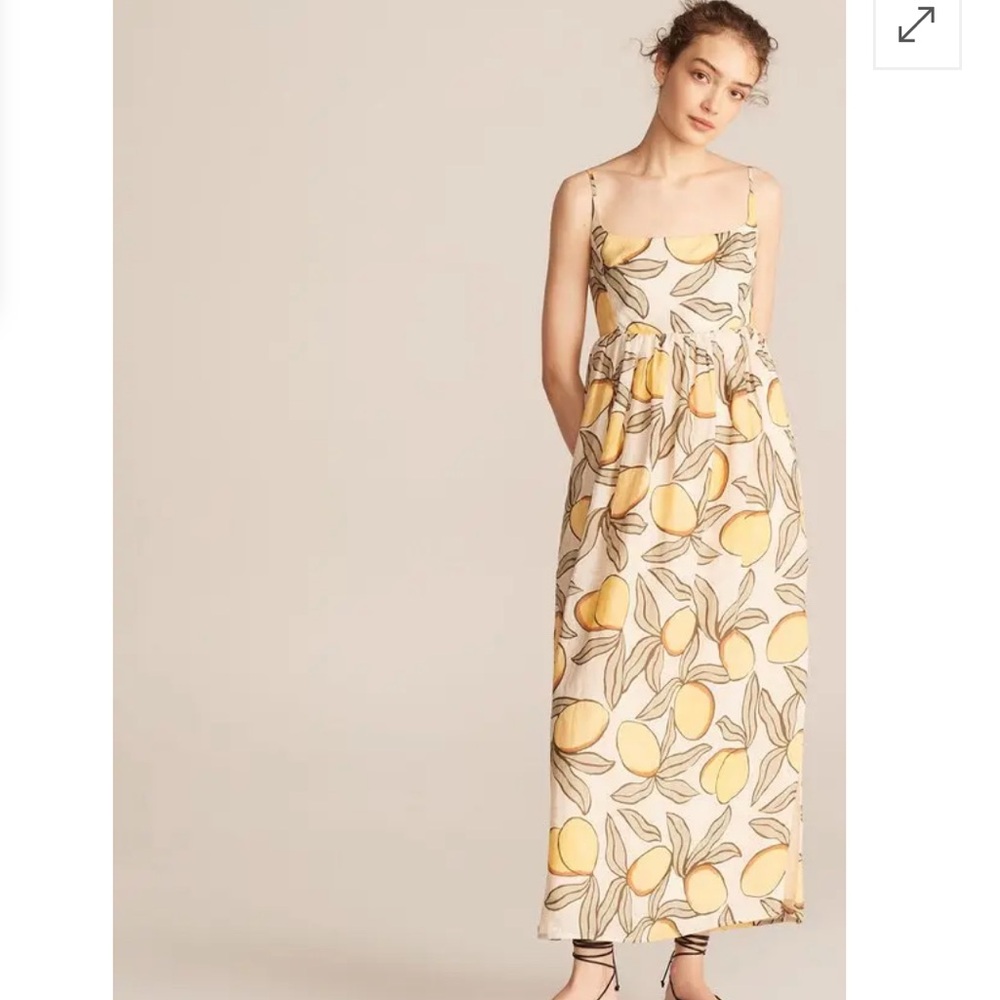 Rebecca Taylor Cream Maxi Dress with Yellow Peach Print